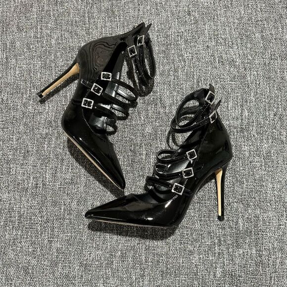 Michael Kors Black Heeled Ankle Boots with Buckle Straps - Picture 1 of 4